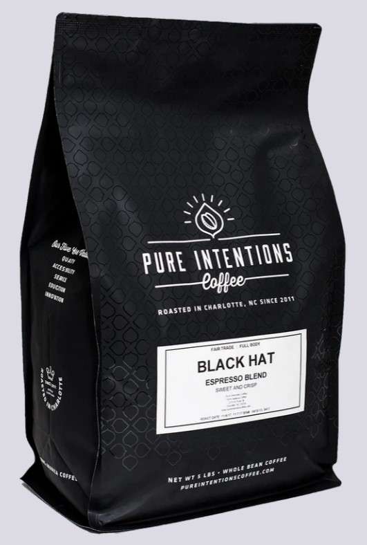 A 5 lb Espresso Blend Coffee by Pure Intentions Coffee, which is one of the most popular coffee shops in charlotte nc.