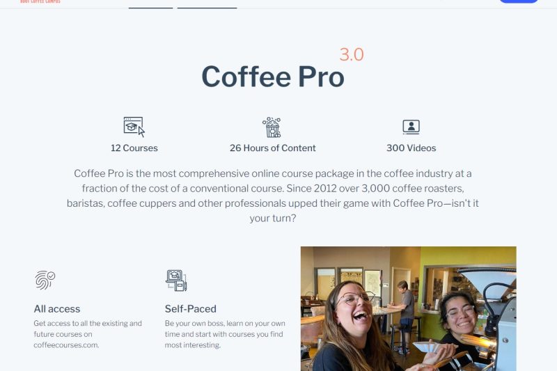 Coffee Pro from Coffee Courses are serious professional classes.